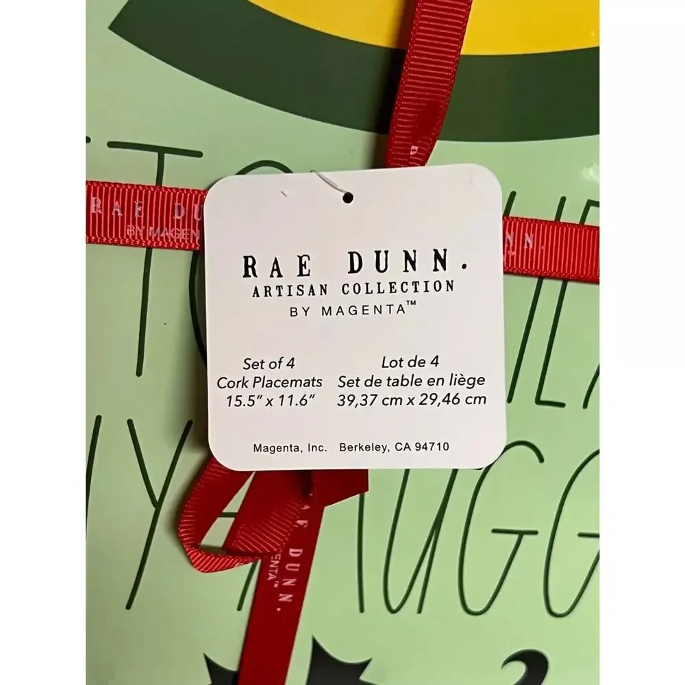 Rae Dunn ELF Christmas Cotton Headed Ninny Muggins Cork Backed Placemat Set of 4